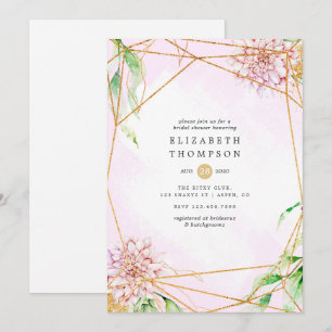 Pink and Gold Floral Geometric Bridal Shower Invitation