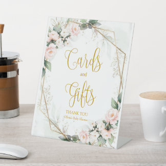 Pink and Gold Floral Gifts and Cards Pedestal Sign