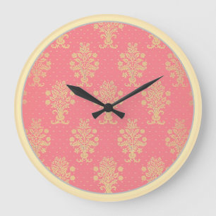 Pink And Gold Floral Pattern Large Clock