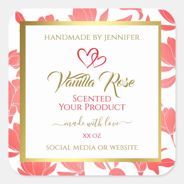 Pink and Gold Floral Product Packaging Labels (Front)