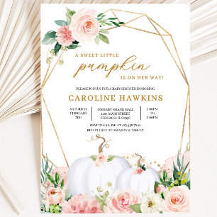 Pink and Gold Floral Pumpkin Baby Shower Invitation