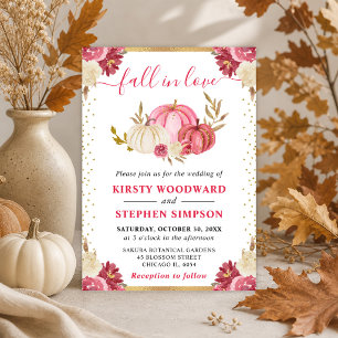 Pink and Gold Floral Pumpkins Fall Wedding Invitation