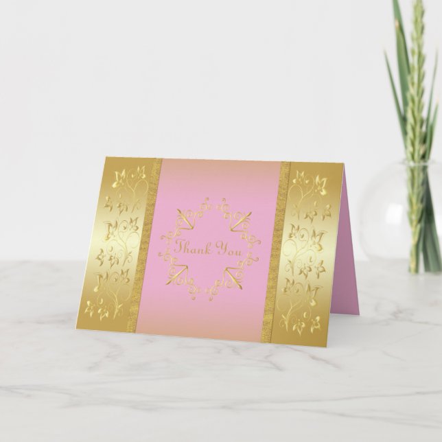 Pink and Gold Floral Thank You Card (Front)