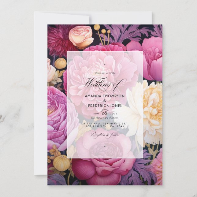 Pink and Gold Floral Wedding Invitation (Front)