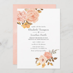 Pink and Gold Floral Wedding Invitation