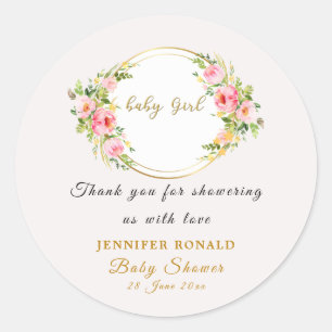 Pink and Gold flower Baby girl baby shower Classic Round Sticker