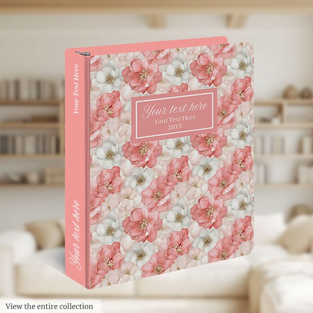 Pink and Gold Flowers Personalized Elegant Keepsak Binder (Pink and Gold Flowers Personalized Elegant Keepsak 3 ring binder)