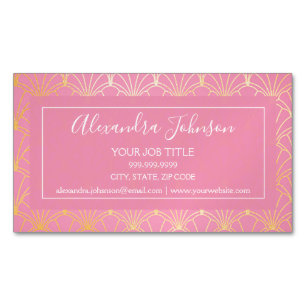 Pink and Gold Foil Art Deco Geometric Pattern Magnetic Business Card