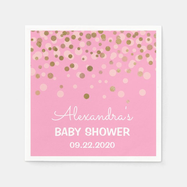 Pink and Gold Foil Confetti Baby Shower Napkin (Front)