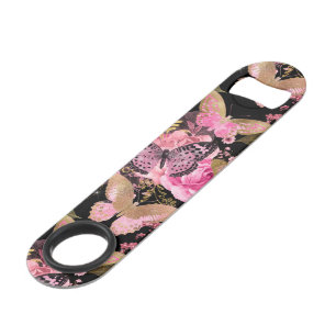 Pink and Gold Foil Floral Butterfly Pattern Bar Key