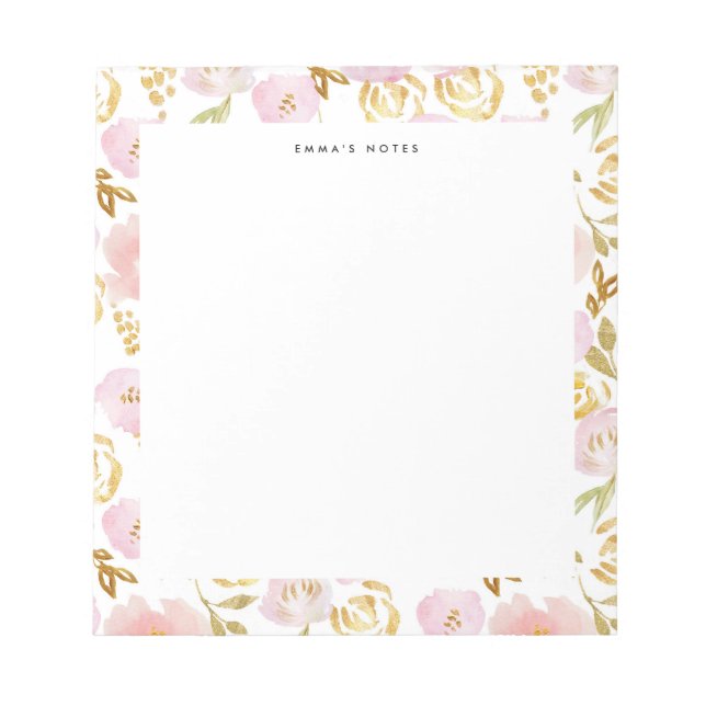 Pink and Gold Foil Floral Pattern Personalized Notepad (Front)