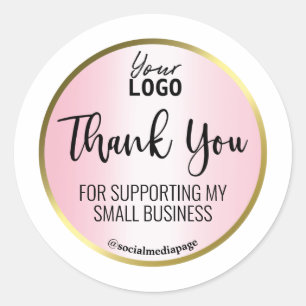 Pink And Gold Foil On White Thank You Logo Classic Round Sticker