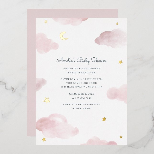 Pink and Gold Foil Sweet Dreams Baby Shower Invite (Front/Back)