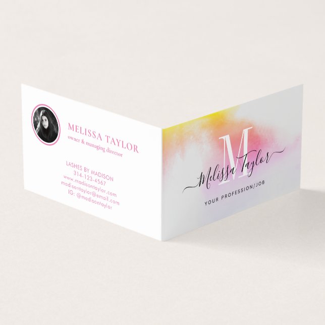 Pink and Gold Folded Holographic Business Card (Outside)