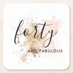 Pink And Gold Forty 40th Birthday  Square Paper Coaster<br><div class="desc">Pink And Gold Forty 40th Birthday Square paper coaster</div>