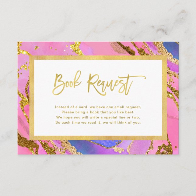 Pink and Gold Geode | Baby Shower Book Request Enclosure Card (Front)