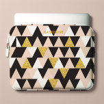 Pink and Gold Geometric Abstract Pattern Laptop Sleeve<br><div class="desc">Give your device a touch of glam with this cool geometric abstract pattern featuring triangles in beautiful shades of pink,  printed gold glitter,  and black. Personalized with your monogram or name for a one of a kind design.</div>