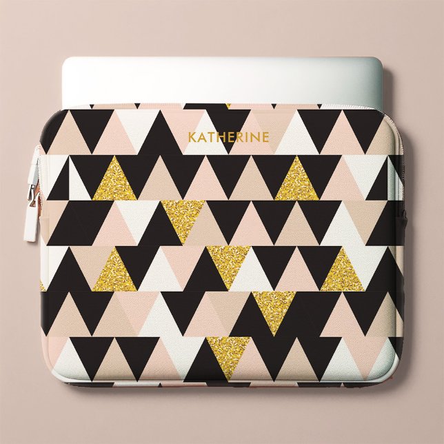 Pink and Gold Geometric Abstract Pattern Laptop Sleeve (Creator Uploaded)