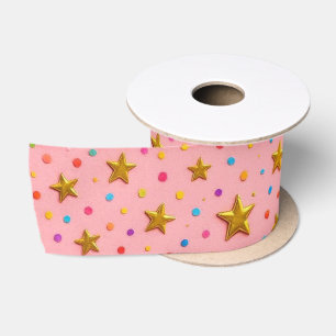 Pink And Gold Gift Wrapping Ribbon. Satin Ribbon