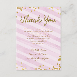 Pink and Gold Girl Baby Sprinkle Shower Thank you Invitation