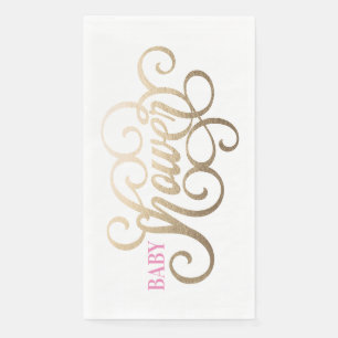 Pink and Gold Girl Modern Lettering Baby Shower Napkin
