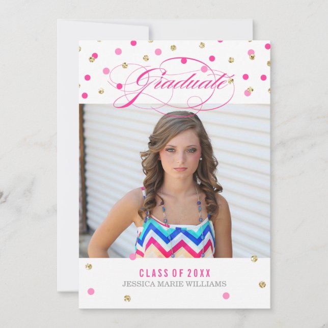 Pink and Gold Glam Confetti Graduation Invitations (Front)