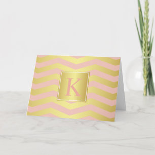 Pink and Gold Glamour Chevrons with Monogram Note Card