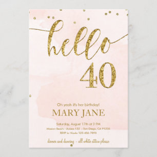 Pink and gold glitter 40th Birthday Invitation