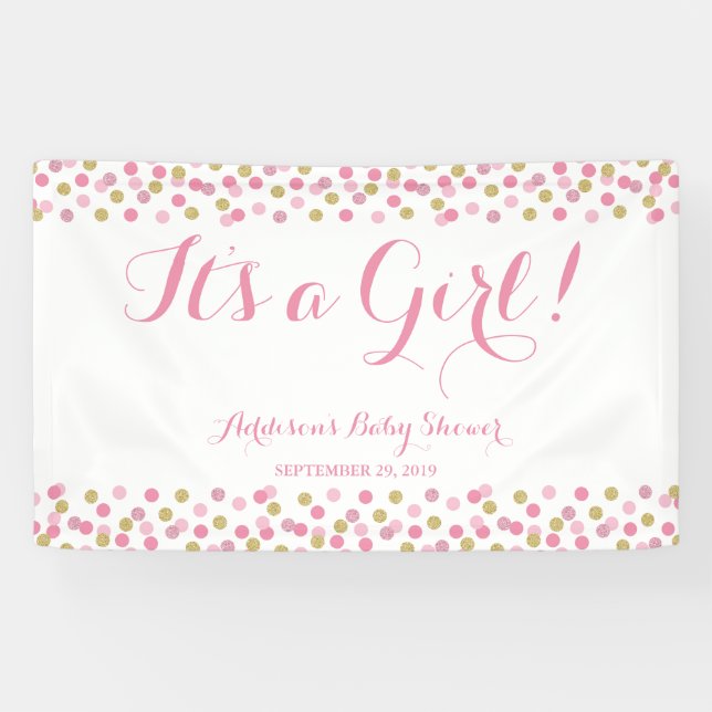 Pink and Gold Glitter Baby Shower Banner Large (Horizontal)