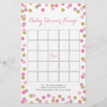Pink and Gold Glitter Baby Shower Bingo Game
