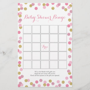 Pink and Gold Glitter Baby Shower Bingo Game Flyer