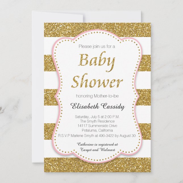 Pink and Gold Glitter Baby Shower Invitation (Front)