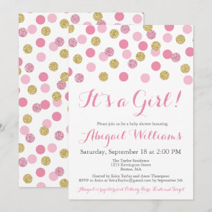 Pink and Gold Glitter Baby Shower Invitations