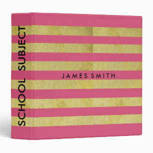 Pink And Gold Glitter Badge Striped Personalized Binder