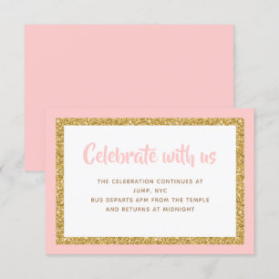 Pink and Gold Glitter Bar Mitzvah Insert Invitation