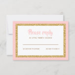 Pink and Gold Glitter Bat Mitzvah Reply RSVP Card<br><div class="desc">This trendy insert card features bold lettering on the front with a layered look in gold glitter and white,  and a solid coloured background.  Add your text using the template form.  Change the font,  layout and colours using the Customize feature.</div>