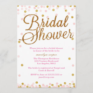 Pink and Gold Glitter Bridal Shower Invitations