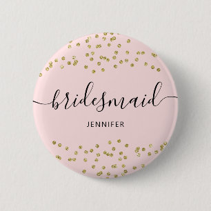 Pink and Gold Glitter bridesmaid 6 Cm Round Badge