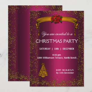 Pink and Gold Glitter Christmas Invitation