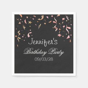 Pink and Gold Glitter Confetti on Black Background Napkin