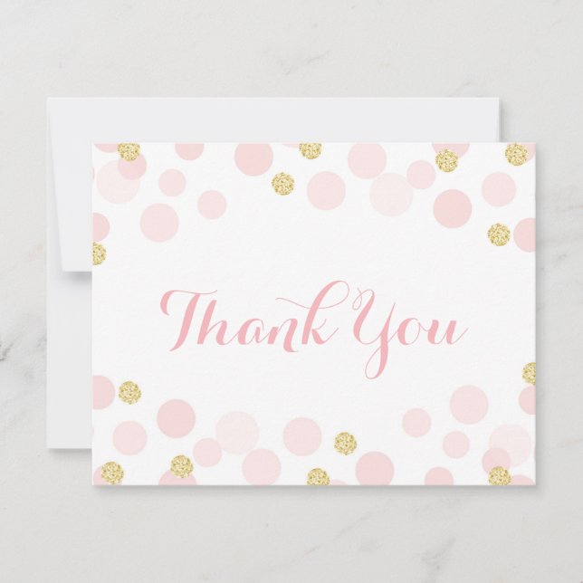 Pink and Gold Glitter Confetti Thank You Card (Front)