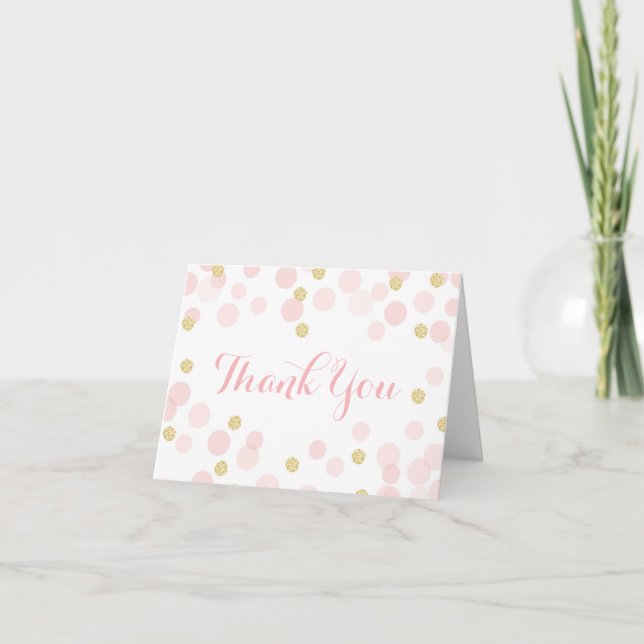 Pink and Gold Glitter Confetti Thank You Card (Front)
