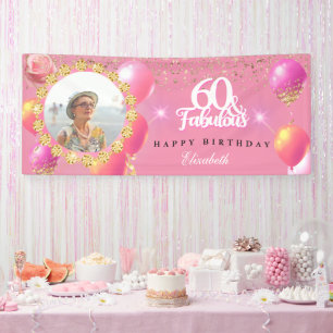 Pink and Gold glitter Fab 60th Birthday Party Banner