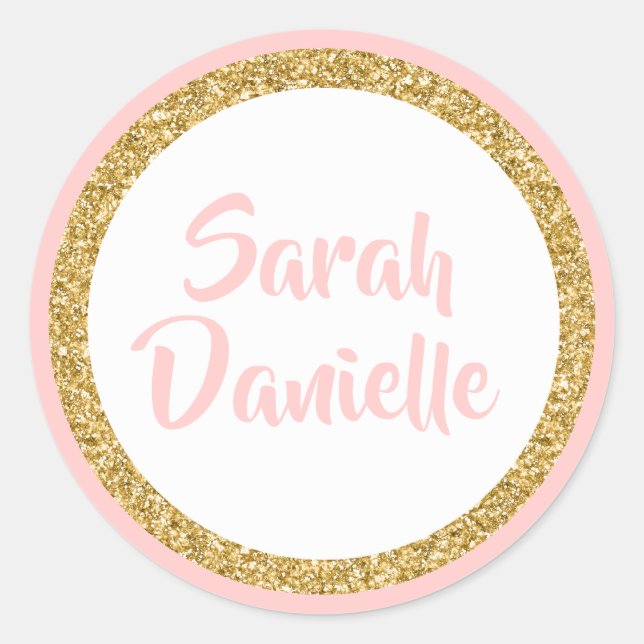 Pink and Gold Glitter Favour Sticker (Front)