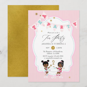 Pink and Gold Glitter Girl 2nd Birthday Tea Party Invitation