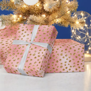 Pink and Gold Glitter Glam Polka Dots Pattern Wrapping Paper