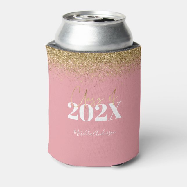 pink and gold glitter graduation class of 22 can cooler (Can Back)