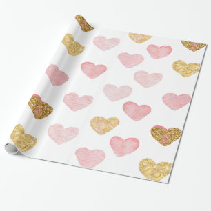 Pink And Gold Glitter Hearts Wrapping Paper