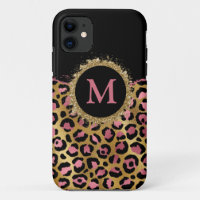 Pink and gold glitter leopard print initial Case-M