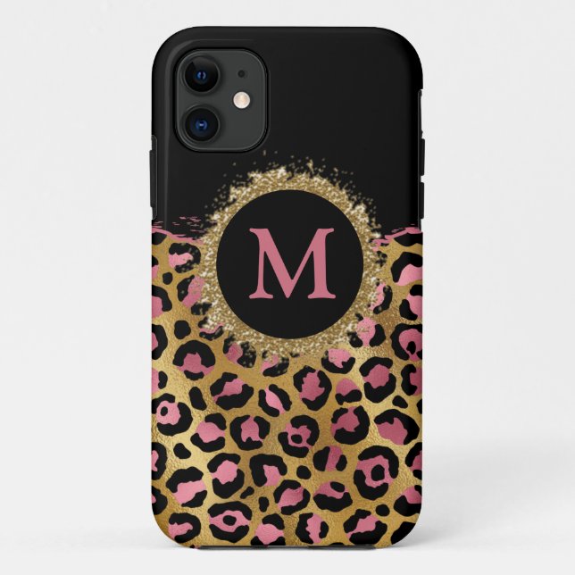 Pink and gold glitter leopard print initial Case-M Case-Mate iPhone Case (Back)